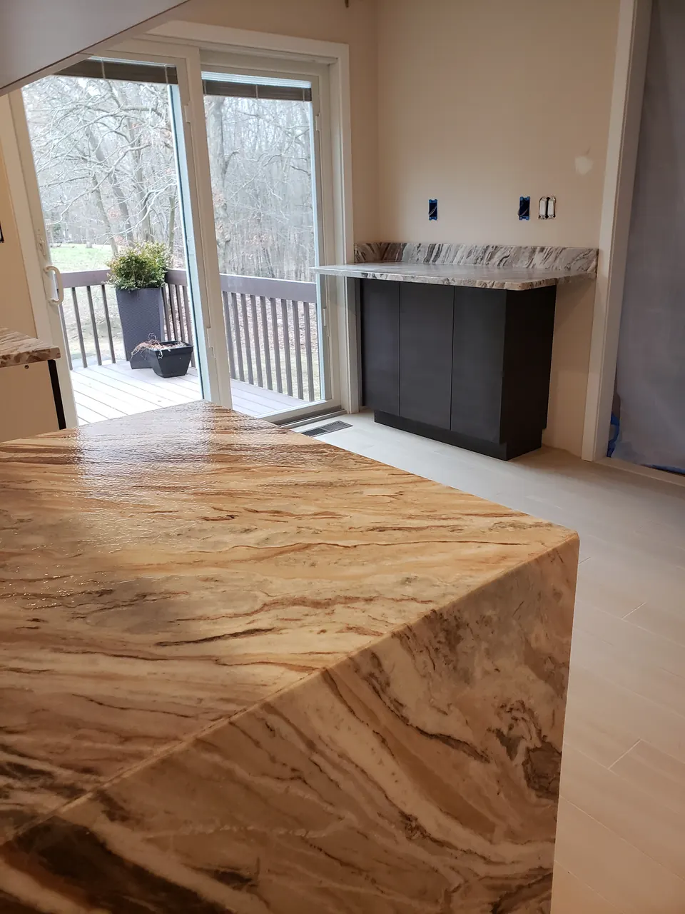 Waterfall-edge exotic granite countertop